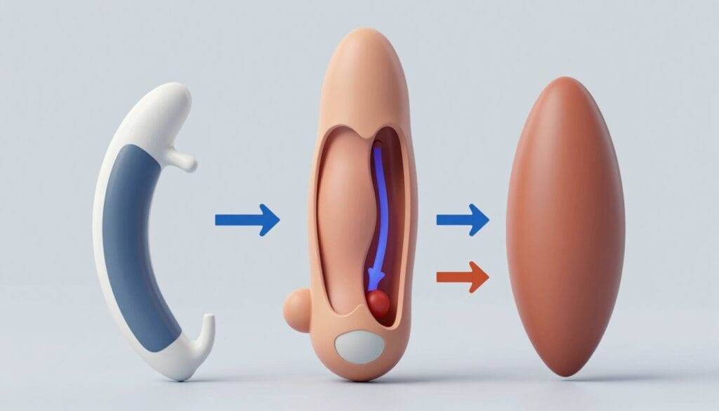 3D medical model showing the internal structure of a penile prosthesis, highlighting the difference between semi-rigid and inflatable types, clean and educational aesthetic. 3D medical model showing the internal structure of a penile prosthesis, highlighting the difference between semi-rigid and inflatable types, clean and educational aesthetic.