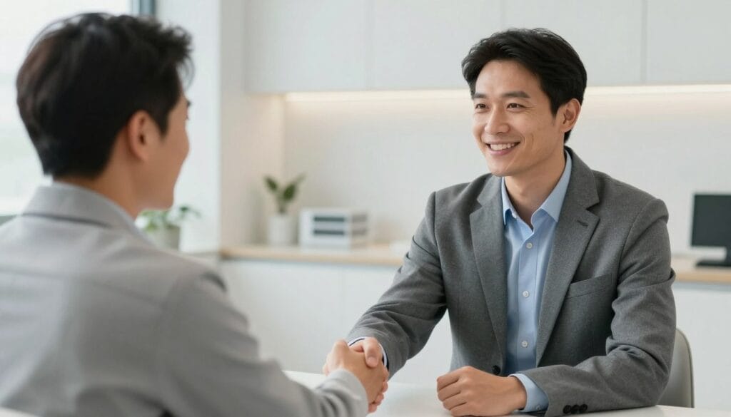 A professional and high-quality image of a friendly urologist specialist in male sexual health in a modern clinic, sitting across from a male patient, offering a reassuring handshake or gesture, warm lighting, trustworthy atmosphere. A professional and high-quality image of a friendly urologist specialist in male sexual health in a modern clinic, sitting across from a male patient, offering a reassuring handshake or gesture, warm lighting, trustworthy atmosphere.