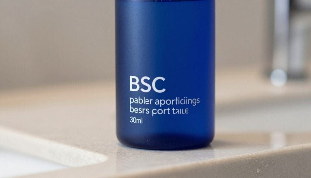 Fotografia macro de um frasco de gel azul metálico moderno, posicionado em uma bancada de banheiro luxuosa, iluminação suave de estúdio, foco nítido na embalagem, estilo comercial de alta qualidade. Fotografia macro de um frasco de gel azul metálico moderno, posicionado em uma bancada de banheiro luxuosa, iluminação suave de estúdio, foco nítido na embalagem, estilo comercial de alta qualidade.