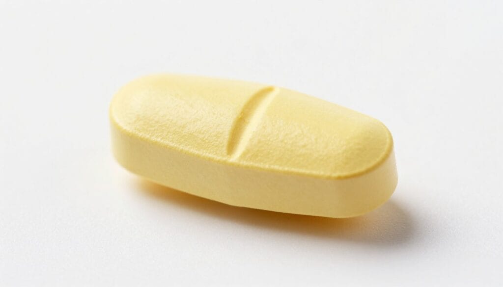 Professional studio shot of a yellow teardrop-shaped pill on a clean white background, emphasizing its smooth texture and medical grade quality. Professional studio shot of a yellow teardrop-shaped pill on a clean white background, emphasizing its smooth texture and medical grade quality.