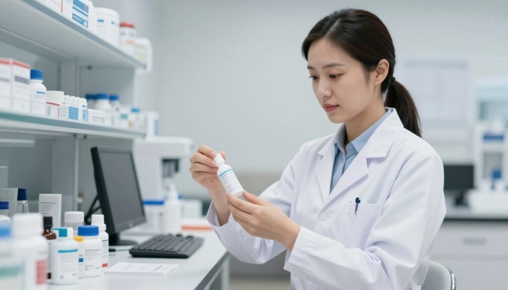 Uma fotografia de alta qualidade mostrando um farmacêutico profissional em um laboratório de manipulação limpo e moderno, preparando um gel tópico com precisão, transmitindo confiança e segurança farmacêutica. Uma fotografia de alta qualidade mostrando um farmacêutico profissional em um laboratório de manipulação limpo e moderno, preparando um gel tópico com precisão, transmitindo confiança e segurança farmacêutica.